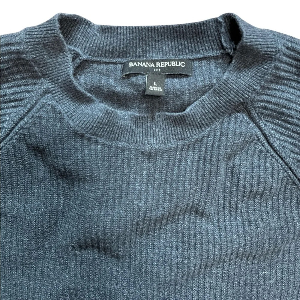 VTG Banana Republic Large Gray 100% Cotton Sweater Ribbed Crewneck Pullover